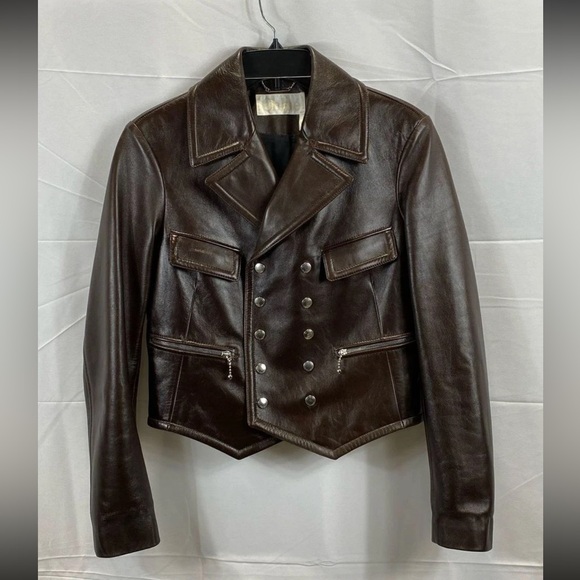 Chloe Women Brown Solid Leather Motorcycle Jacket Outerwear Size